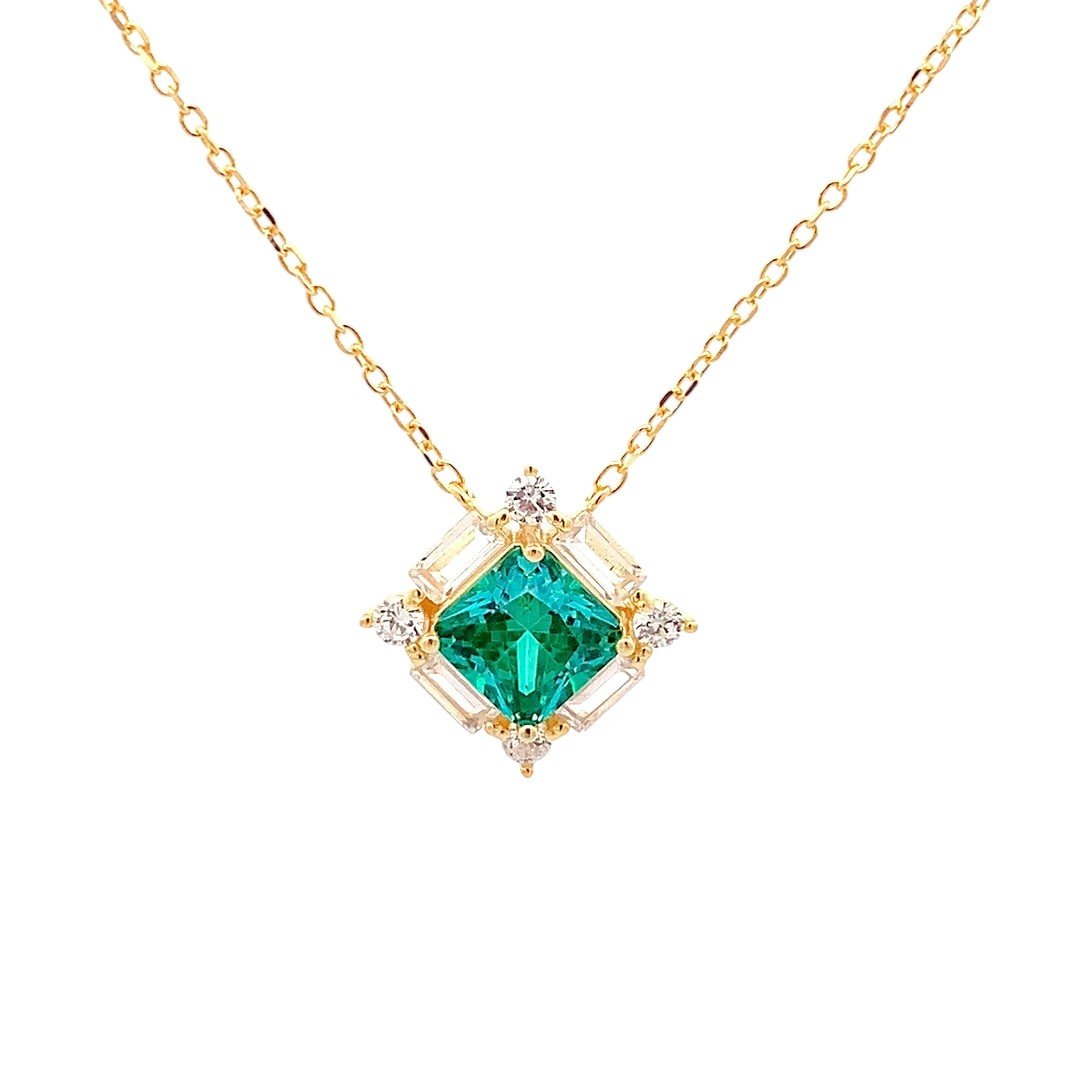 Viridian Princess Cut Pendant Chain (Pure Silver) - Gold